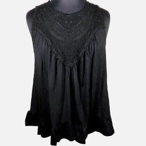 Torrid Plus Size 1X Super Soft Black Crew Neck Lace Yoke Tank